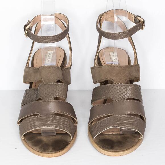 Tahari Heeled Sandals Fairhaven Strappy Minimalist Cottage Quiet Luxury Earthy 7 - Picture 3 of 6